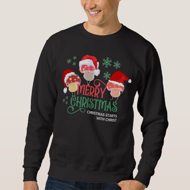 MERRY CHRISTMAS MUSHROOMS in Santa Hats Sweatshirt (Front)