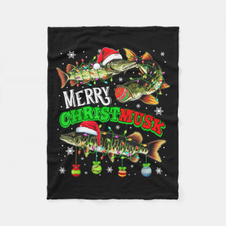 Merry Christmas Musky Three Santa Muskies Fisher F Fleece Blanket