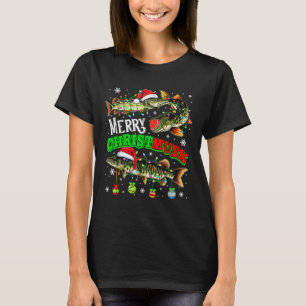 Merry Christmas Musky Three Santa Muskies Fisher F T-Shirt