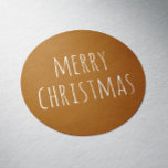 Merry Christmas. Mustard yellow cute typography Classic Round Sticker<br><div class="desc">Cute minimalist simple typography sticker "Merry Christmas" for winter holiday gift in shades of mustard yellow,  sandy orange and ochre colours. Please contact me if you need additional items.</div>