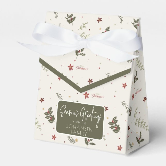 Merry Christmas Muted Holly Foliage Holiday Favour Box (Front Side)