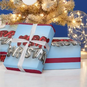 Merry Christmas Mylar Balloons Lettering Wrapping Paper