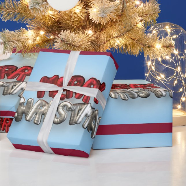 Merry Christmas Mylar Balloons Lettering Wrapping Paper (Holidays)