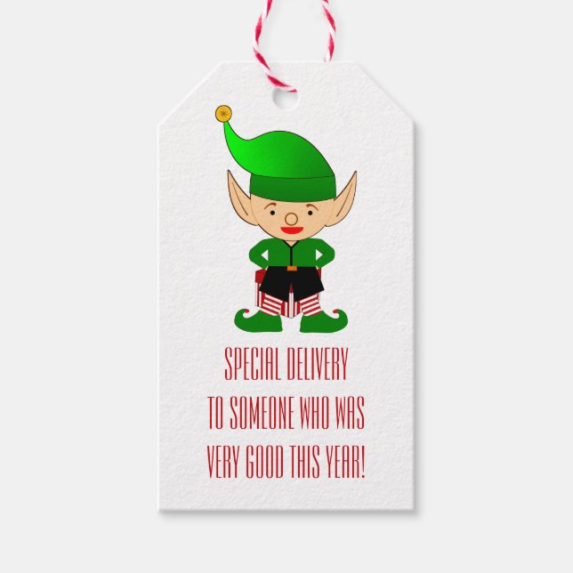 Merry Christmas Name Elf Holidays Gift Tag (Front)