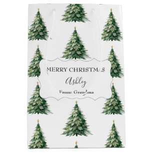 Merry Christmas + Name + From Christmas Tree Medium Gift Bag