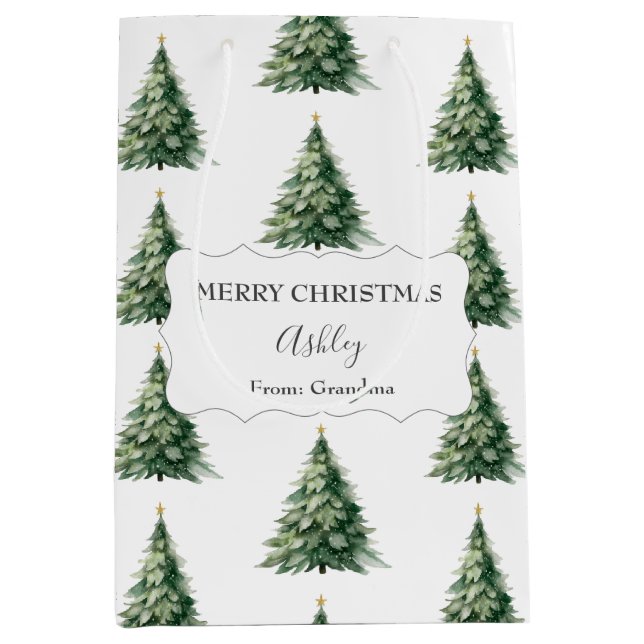 Merry Christmas + Name + From Christmas Tree Medium Gift Bag (Front)