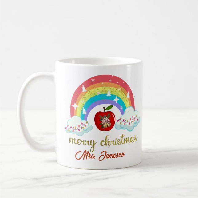 Merry Christmas Name Personalised Teacher Gift Coffee Mug (Left)