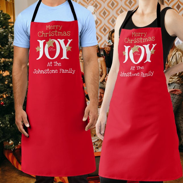 Merry Christmas Name Script Cool Chic Cute Red  Apron (Bring some extra Joy to your holiday party with these cheerful Christmas red aprons.)