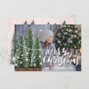 Merry Christmas Name Tree Winter Lights Photo Pink Invitation