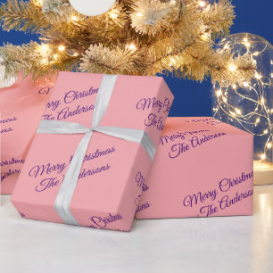 Merry Christmas, Names, Purple Script on Peach Wrapping Paper