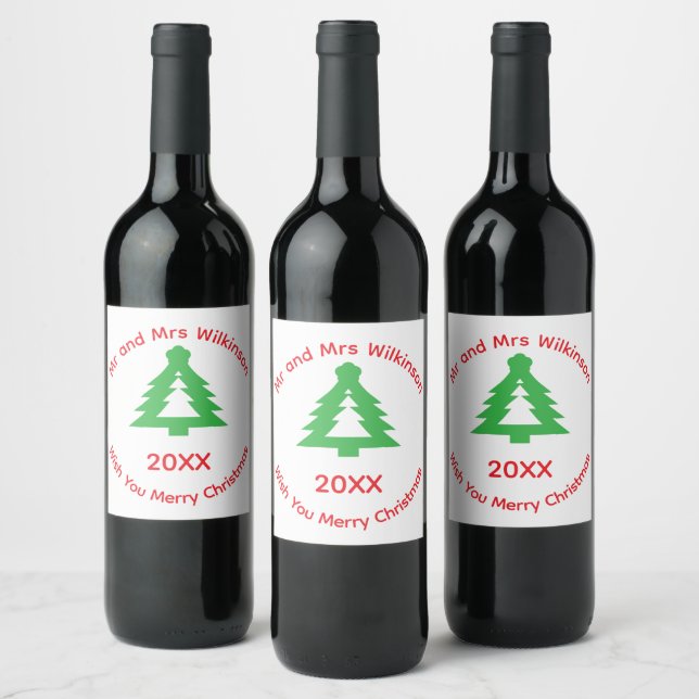 Merry Christmas Names  Wine Label (Bottles)