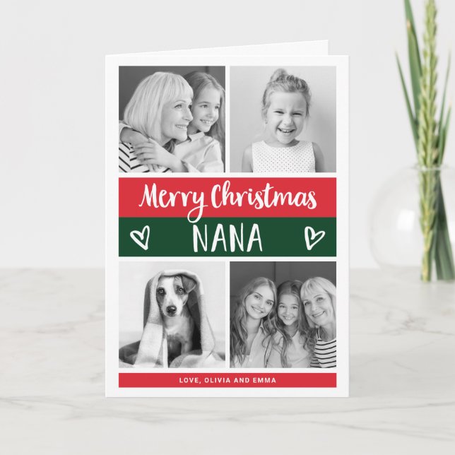 Merry Christmas Nana | Color Block Photo Grid Holiday Card (Front)