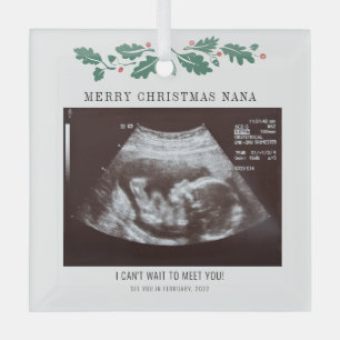 Merry Christmas Nana Pregnancy Ultrasound Photo Glass Tree Decoration