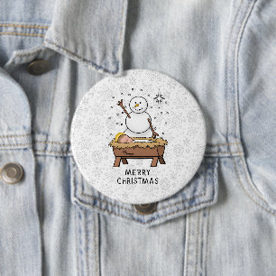 Merry Christmas Nativity Baby Jesus Snowman 10 Cm Round Badge