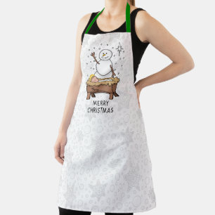 Merry Christmas Nativity Baby Jesus Snowman Apron