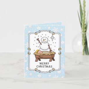 Merry Christmas Nativity Baby Jesus Snowman Card