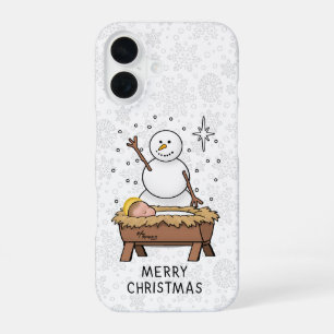 Merry Christmas Nativity Baby Jesus Snowman iPhone 16 Case