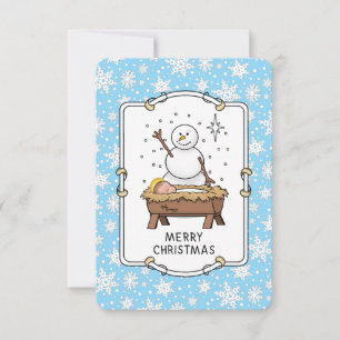 Merry Christmas Nativity Baby Jesus Snowman Thank You Card