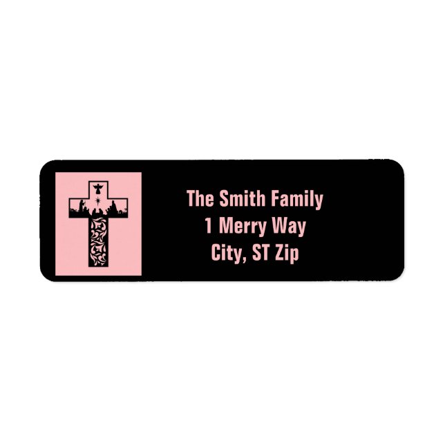 Merry Christmas Nativity Cross Pink Black (Front)