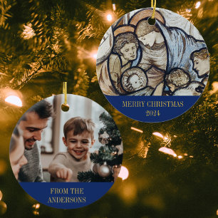 Merry Christmas Nativity Religious Christian Photo Ceramic Tree Decoration
