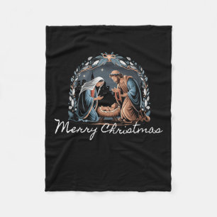 Merry Christmas Nativity Scene North Star Ba  Fleece Blanket