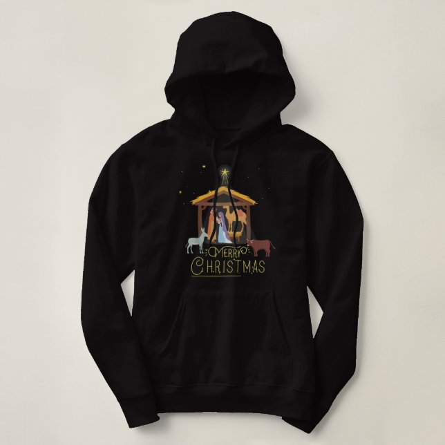 Merry Christmas - Nativity Scene North Star - Baby Hoodie (Design Front)