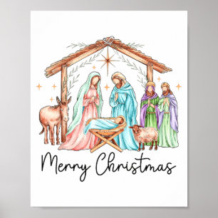 Merry Christmas Nativity Scene North Star Baby Jes Poster