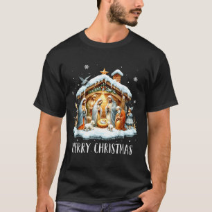 Merry Christmas Nativity Scene North Star Baby Jes T-Shirt