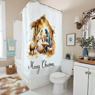 Merry Christmas Nativity Shower Curtain