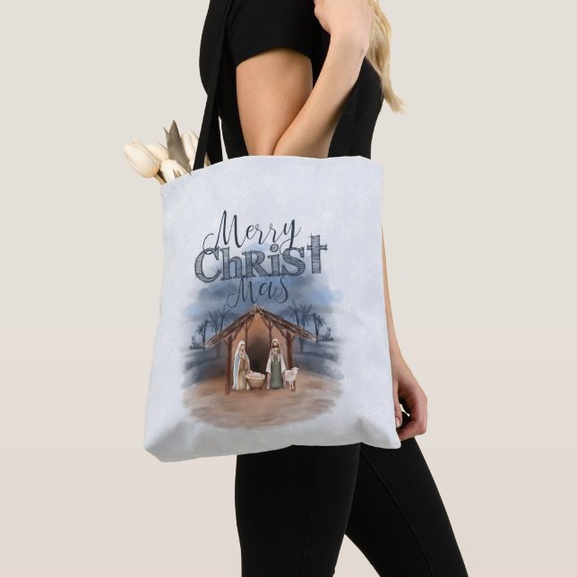 Merry Christmas Nativity Tote Bag (Close Up)