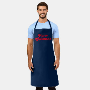 Merry Christmas navy blue and red custom text cute Apron