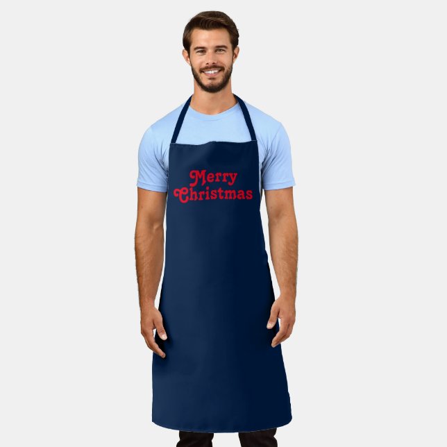 Merry Christmas navy blue and red custom text cute Apron (Worn)
