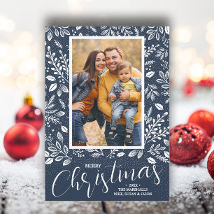 Merry Christmas Navy Blue Photo Holiday Card