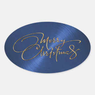 Merry Christmas Navy Blue Sticker Embossed Look