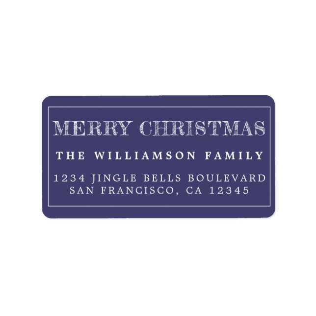 Merry Christmas Navy Blue White Return Address Label (Front)