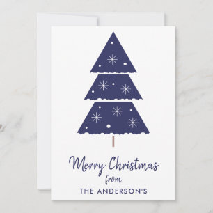 Merry Christmas Navy Christmas Tree Snowflakes Holiday Card