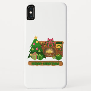 Merry Christmas near fireplace bonfire xmas tree Case-Mate iPhone Case
