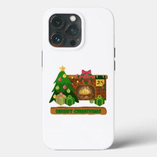 Merry Christmas near fireplace bonfire xmas tree iPhone 13 Pro Case