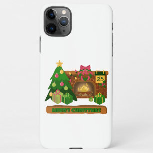 Merry Christmas near fireplace bonfire xmas tree iPhone 11Pro Max Case