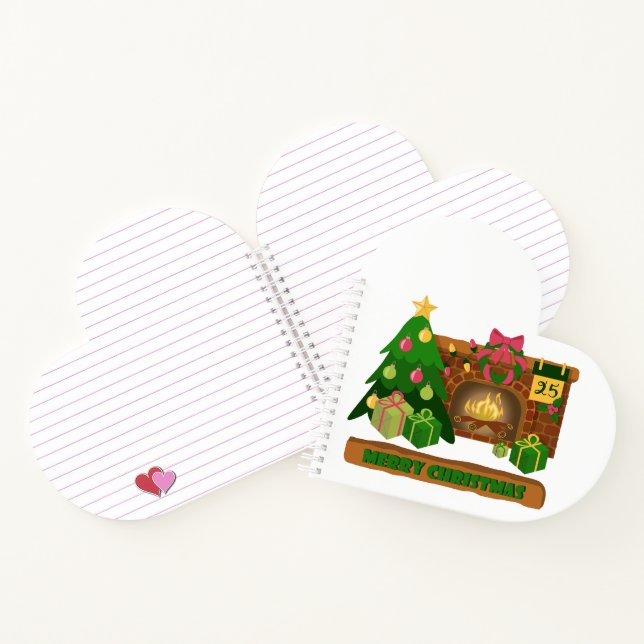 Merry Christmas near fireplace bonfire xmas tree Notebook (Inside)