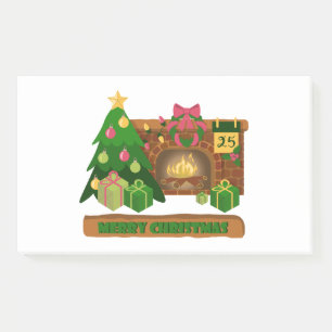 Merry Christmas near fireplace bonfire xmas tree Post-it Notes