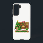 Merry Christmas near fireplace bonfire xmas tree Samsung Galaxy Case<br><div class="desc">Lettering Merry Christmas near cosy fireplace</div>