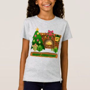 Merry Christmas near fireplace bonfire xmas tree T-Shirt
