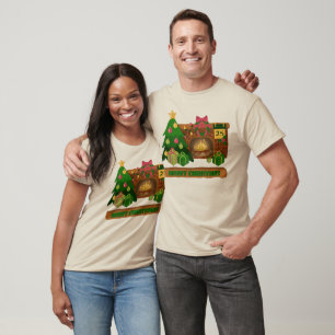 Merry Christmas near fireplace bonfire xmas tree T-Shirt