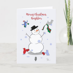 Merry Christmas Neighbor Snowman Birds Heartfelt   Card