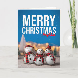 Merry Christmas Neighbour Cute Snowmen Photograph  Holiday Card
