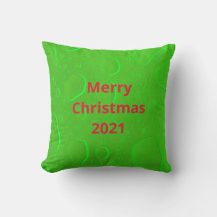 Merry Christmas Neon Green Red Water Drop Abstract Cushion