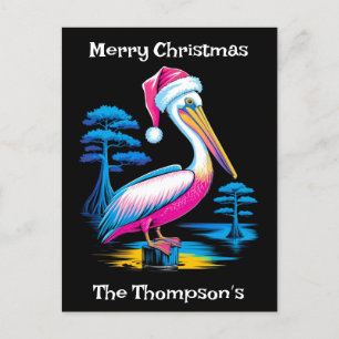 Merry Christmas Neon Pelican Holiday Postcard