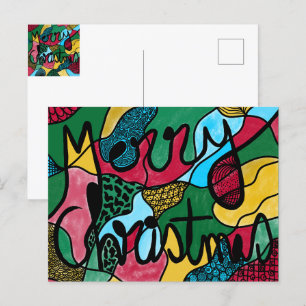 MERRY CHRISTMAS NEUROGRAPHIC & BLACK LINE POSTCARD