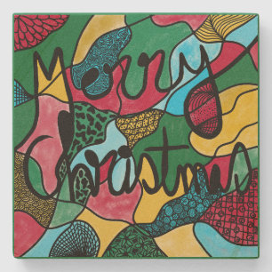 MERRY CHRISTMAS NEUROGRAPHIC & BLACK LINE STONE COASTER